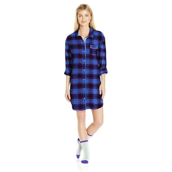 Tommy Hilfiger Womens Plaid Flannel PJ Shirt  XL Blue & Red Checkered - Picture 1 of 7